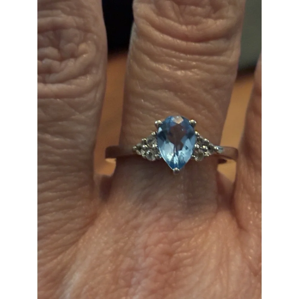 Sterling Silver Natural Blue Topaz Solitaire Ring Size 10.25